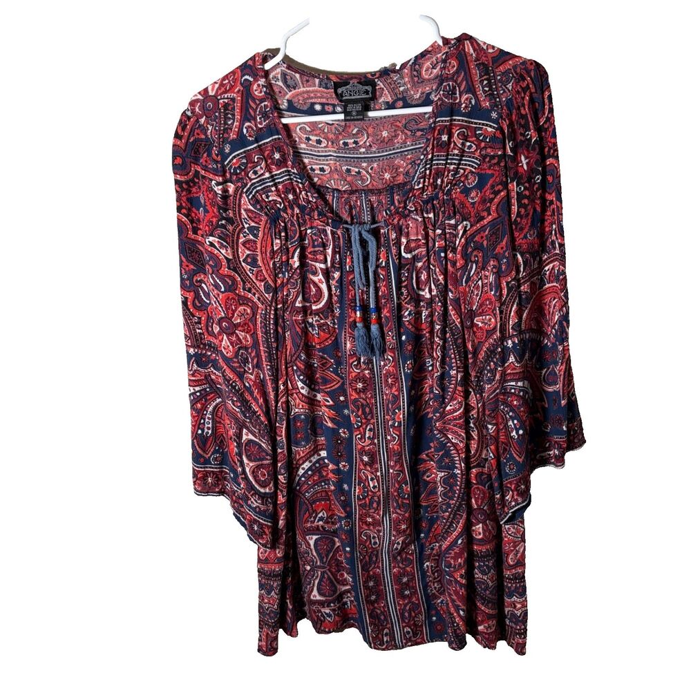 Angie Dress Women's Medium Shift V-Neck Tie Long Sleeve Boho Casual